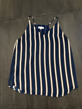 LOFT Navy Striped V-Neck Cami with Cream and Tan Stripes
